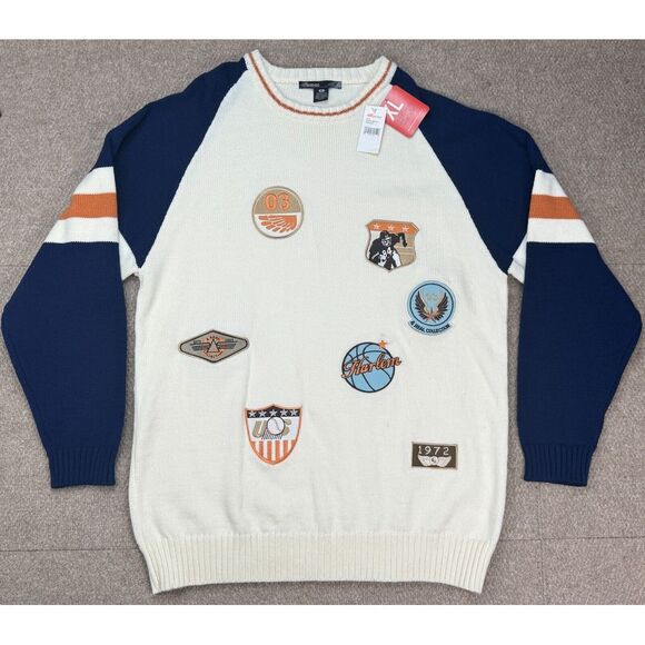 4Real Patchwork Skullcap Men's Long Sleeve Sweater Size XL‎ - Picture 1 of 13
